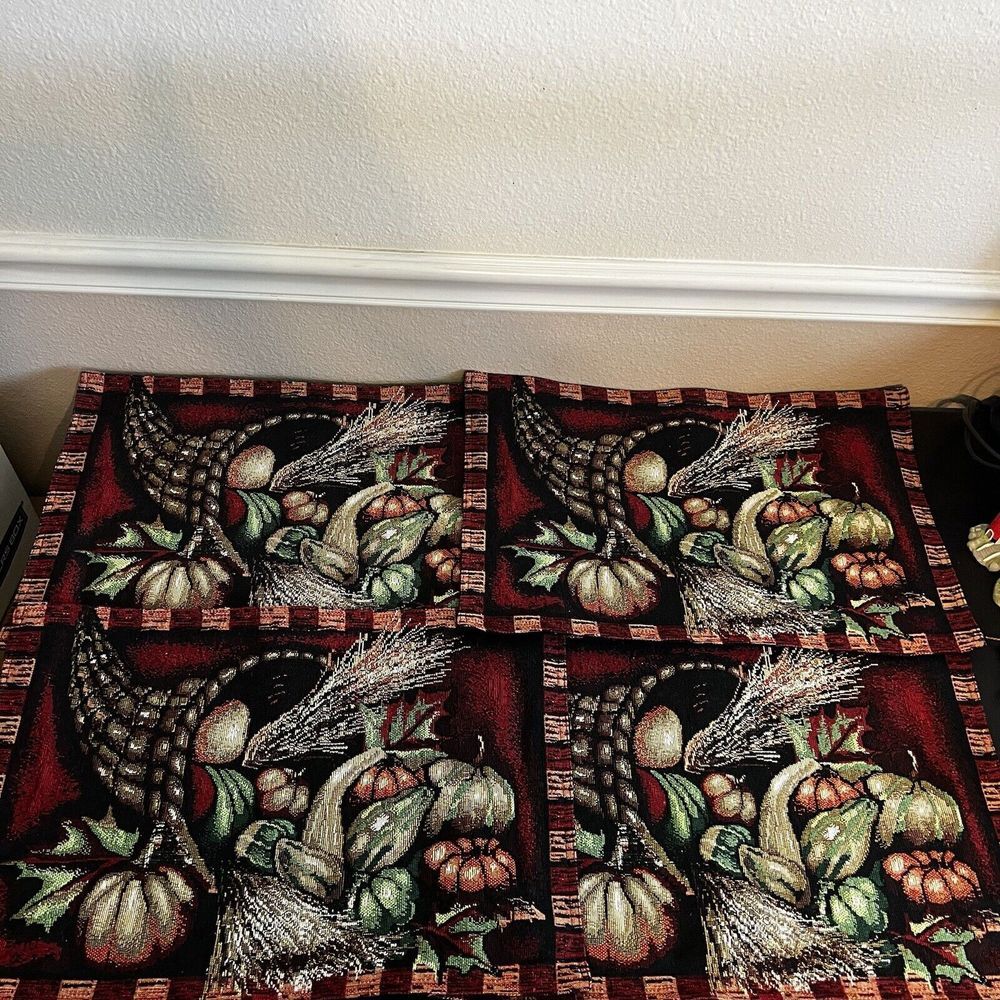 Arlee Home Fashions Fall Harvest Burgundy Tapestry Placemats Cornucopia Set Of 4